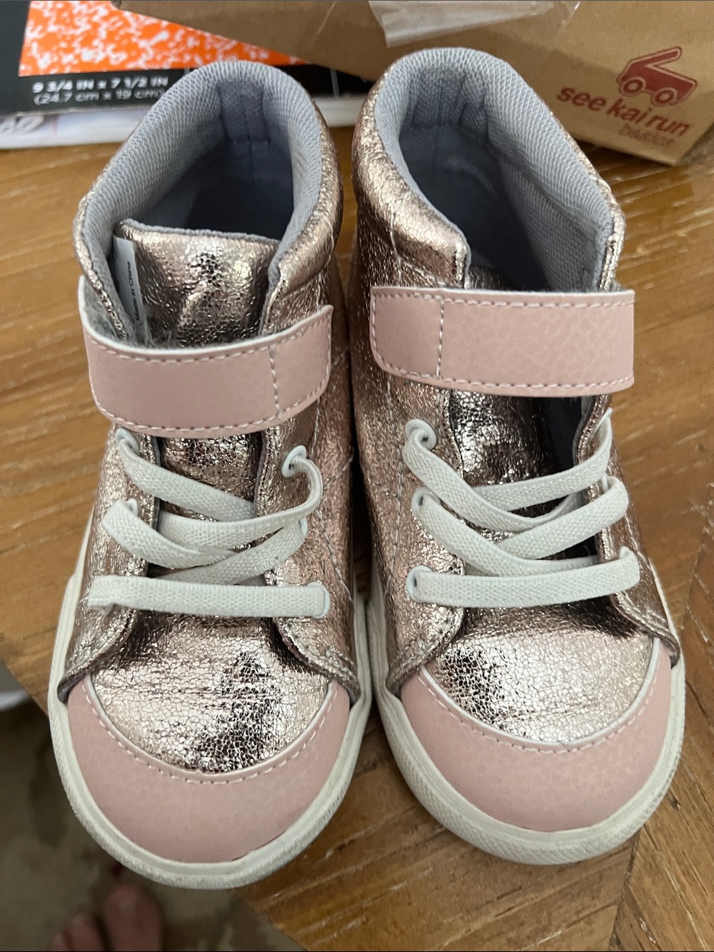 See Kai Run Metallic Rose Gold High-Top Sneakers  gently used size 9 toddler